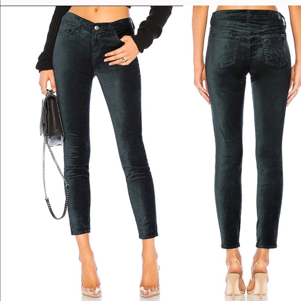 7 For All Mankind Green Velvet Skinny Jeans Sz 24 - Picture 1 of 10